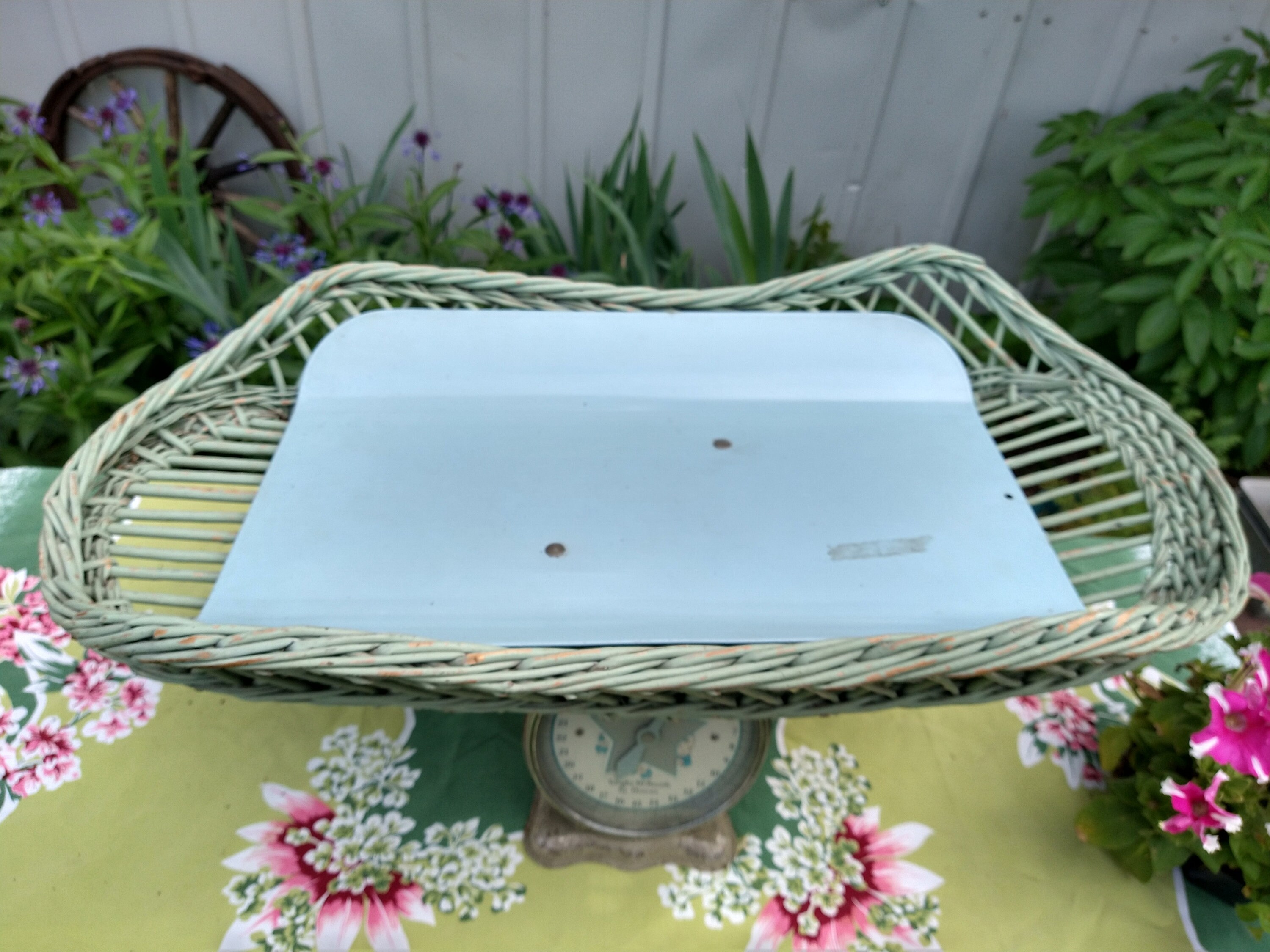 Vintage Wicker Basket Baby Scale Nursery Decor Plant Stand Etsy