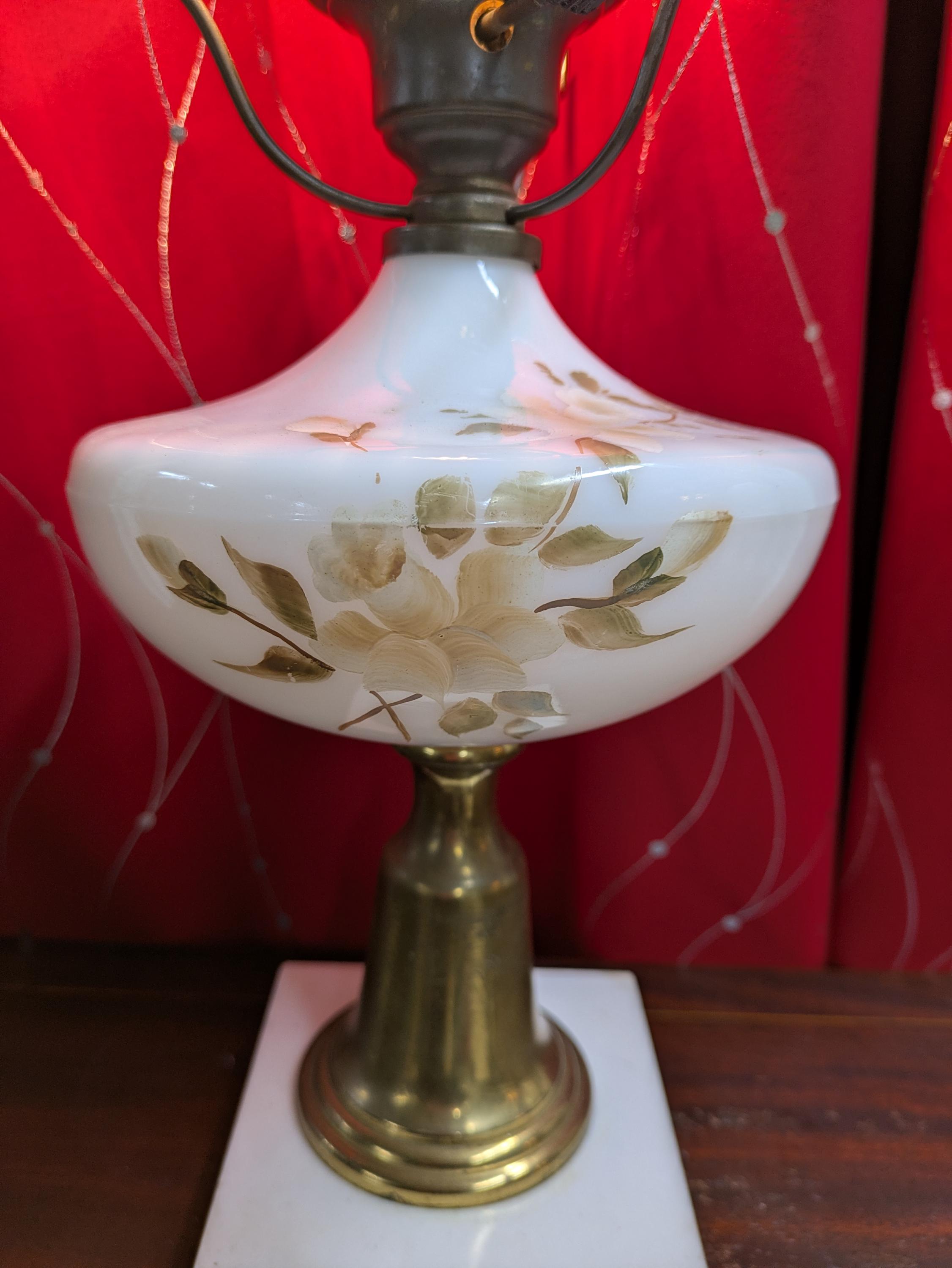 Vintage Hurricane Student Lamp Antique Victorian Milk Glass Brass