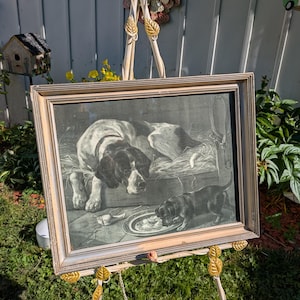 Antique Print Hunting Dog Puppy 1872 John Sargent Noble Alfred Lucas Mixed Lithograph Engraving Gordon Setter Spaniel Framed Art Farmhouse