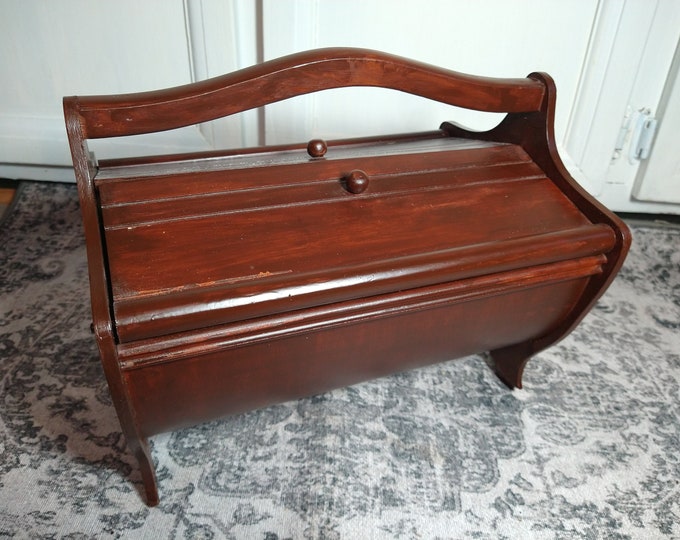 Vintage Caddy Sewing Box Stand Table Top or Floor Wooden Holder Antique