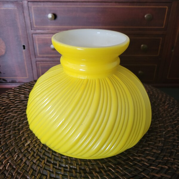 Vintage Hurricane Shade Milk Glass Yellow Swirl lamp Light shade globe 7" fitter  replacement