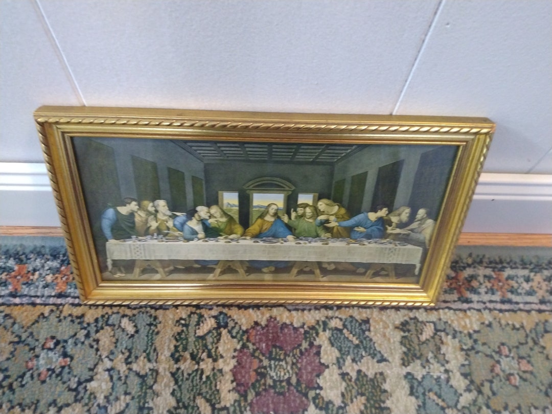 Vintage Last Supper Art Print Gold Wooden Frame Religious Etsy