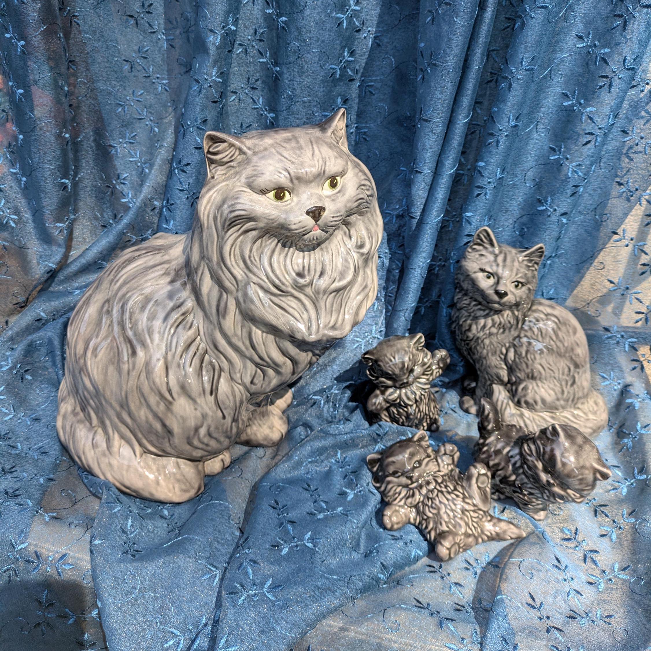 LRG Vintage Persian Cat Ceramic Figurine Choice Grey MCM Mid