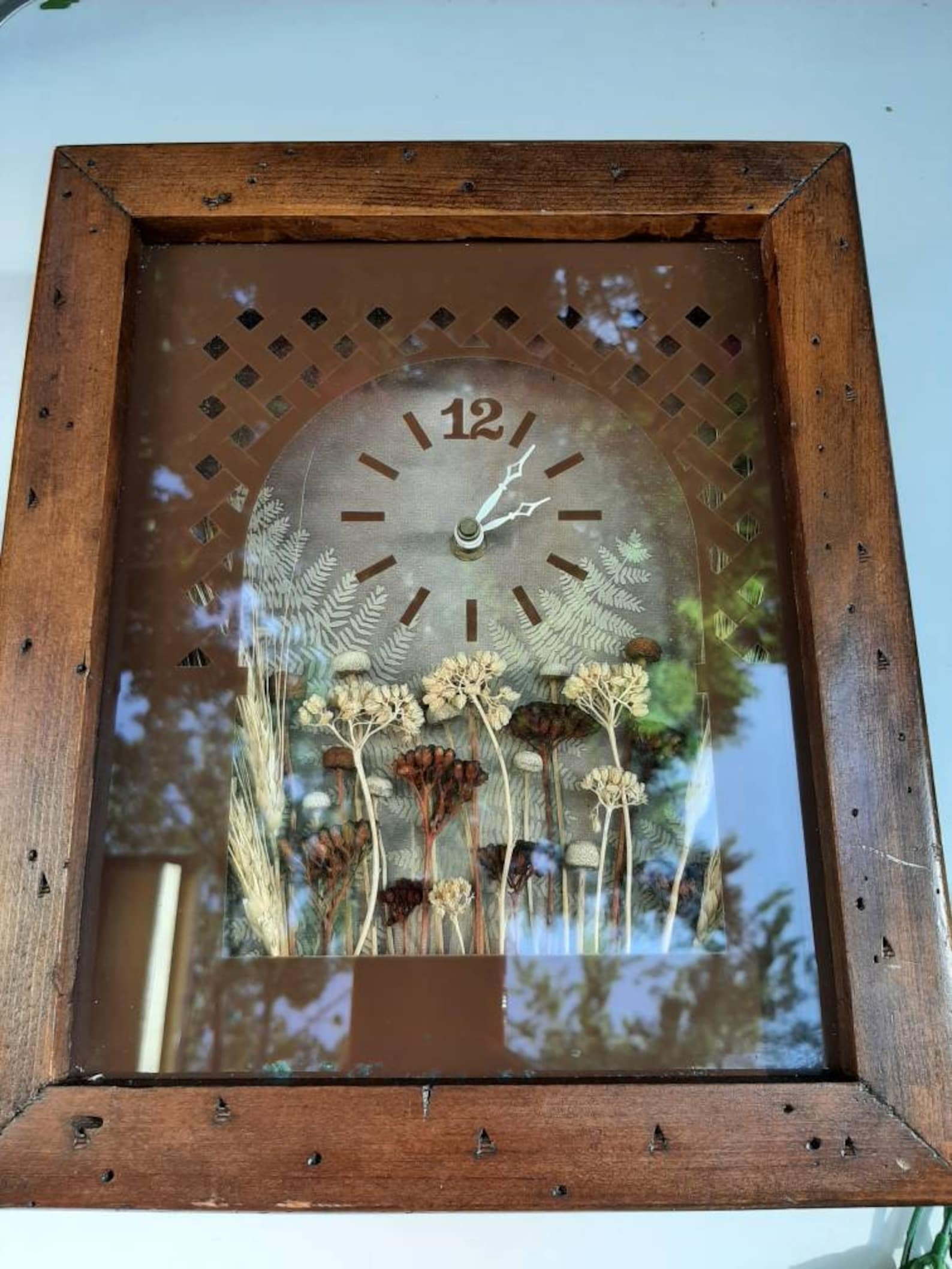 Vintage Boho wooden Wall Clock Shadow Box dried flowers wall Etsy