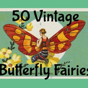 Imagens 50 Butterfly Flapper Fairy Tea Trade Card Download digital scrapbook Garden Collage Decoupage junk journal scrap vintage ephemera
