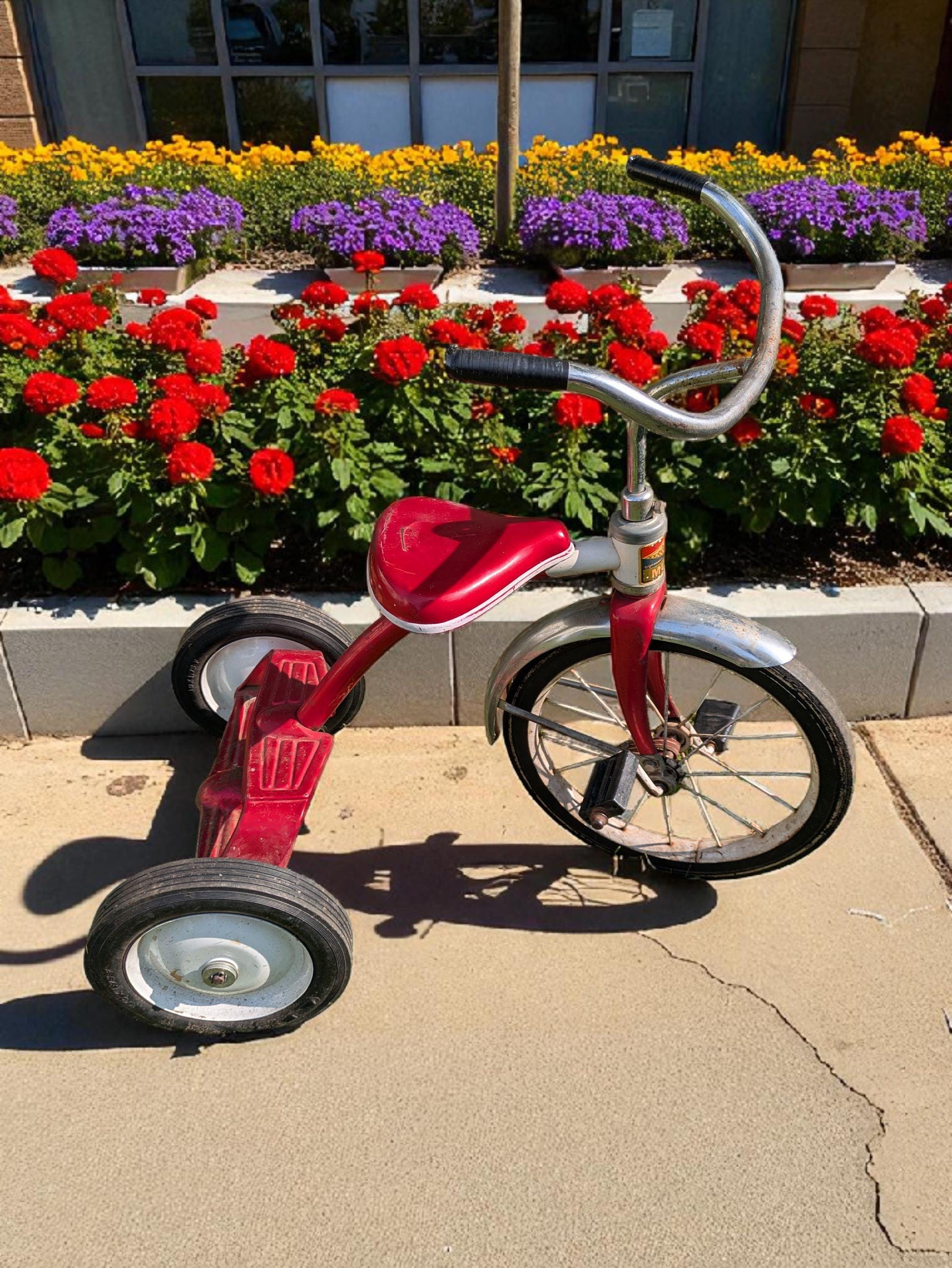 Vintage Tricycle Murray Red Kids Two Step Bike Toddler Child 50's 60's MCM  Chrome Metal - Etsy, image size:1922x2560
