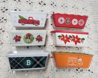 Bread Loaf Pan Christmas Ceramic Autumn Halloween Holiday mini Xmas Truck Wreath Pumpkin Cookie B Poinsettia Tree Gift Choice