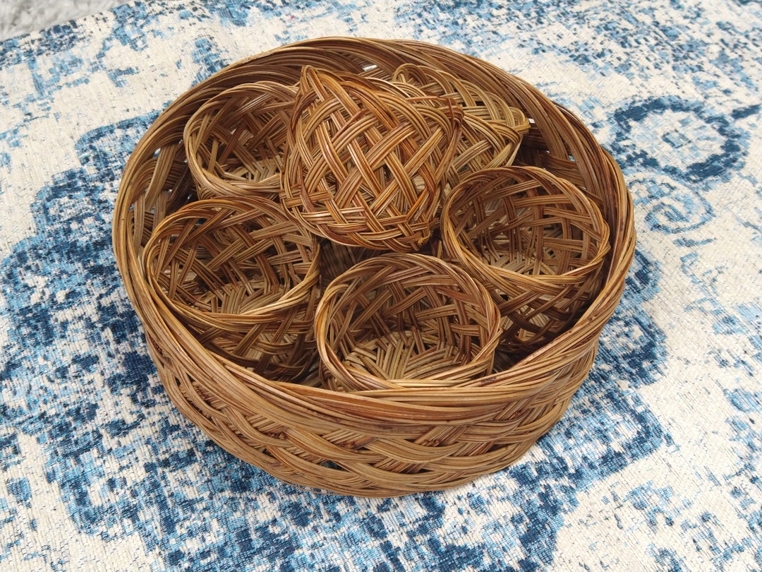 Rattan Tray Cup Glass Holder Vintage Serving Beverage Drink Etsy