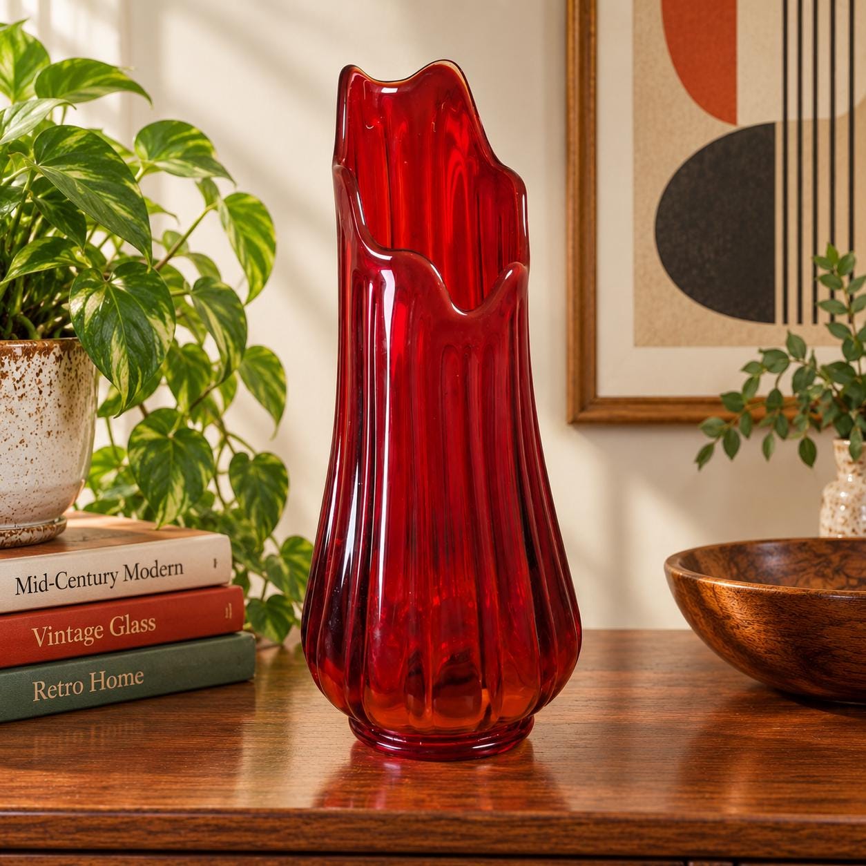 Midcentury Modern Red Vase - Etsy