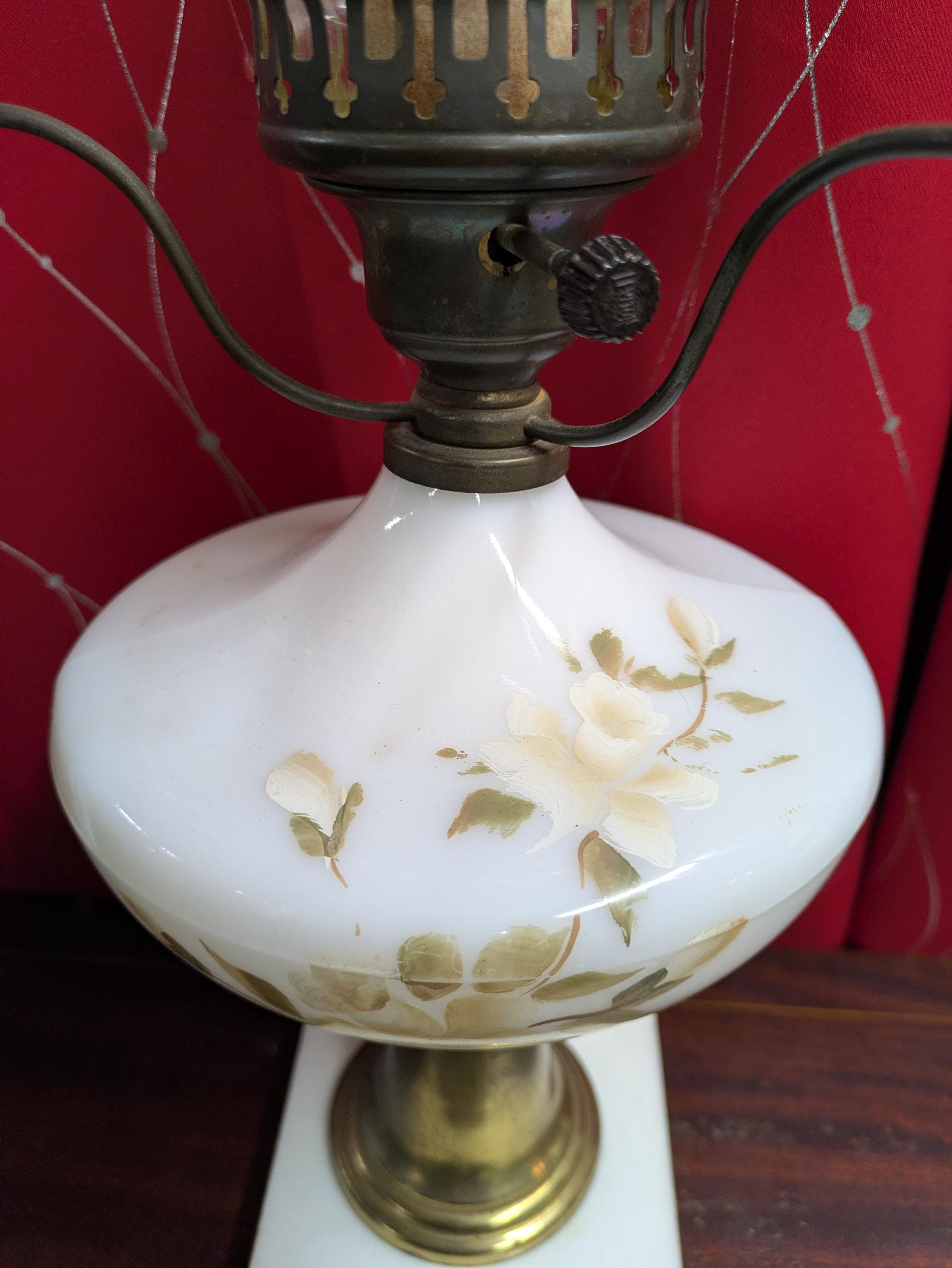 Vintage Hurricane Student Lamp Antique Victorian Milk Glass Brass
