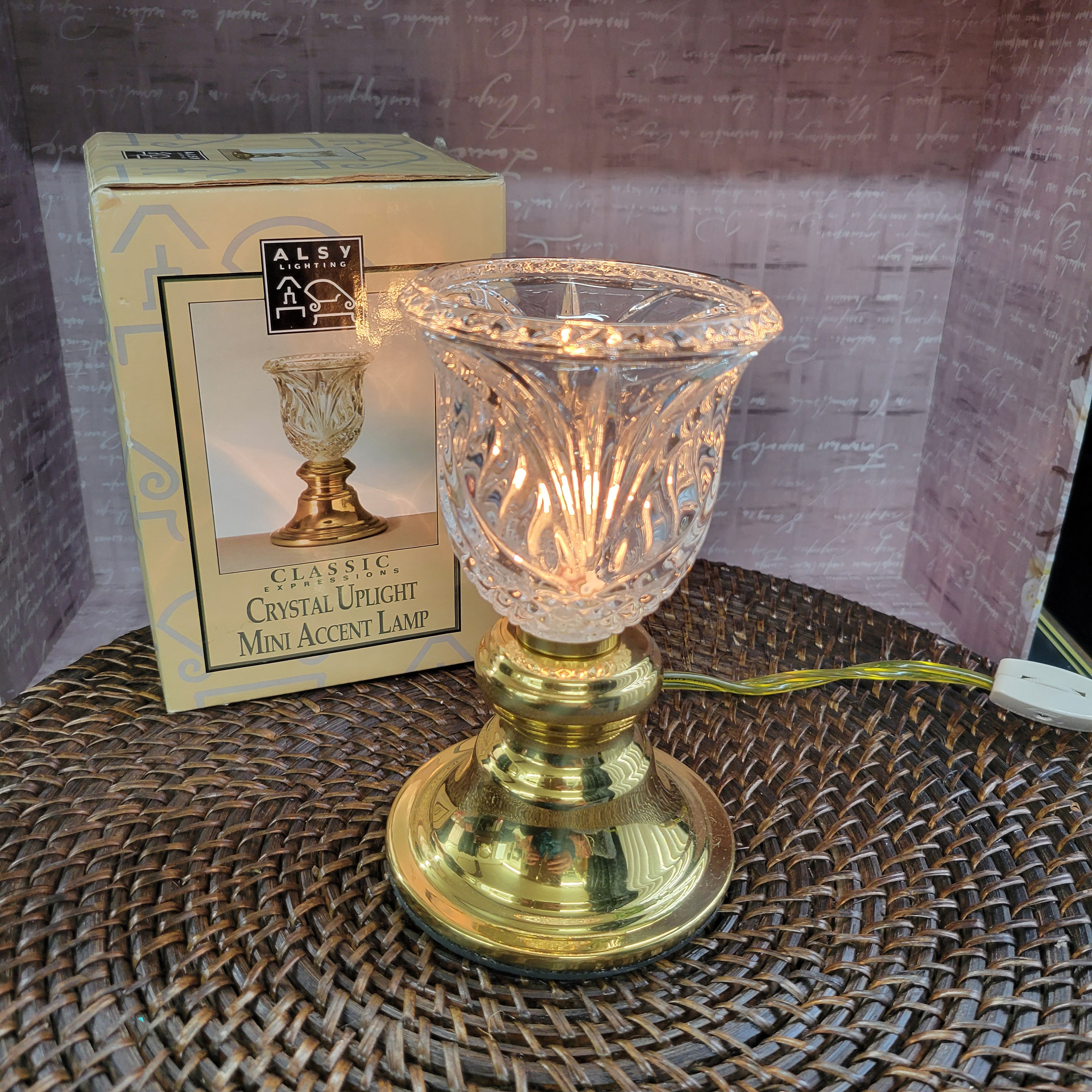 Vintage 6 Crystal Lamp Glass Brass Fairy Light Uplight Lamp Accent