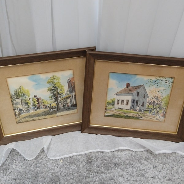 Gray's Watercolors Print Set Vintage Rahway New Jersey Davis Gray E. Walden Framed Mid Century Wall Hanging Art Pochoir Prints