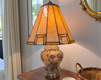 Lámpara de mesa de cristal con conchas de colores, base de tarro de jengibre vintage, decoración de casa de playa costera, lámpara de mesa de cristal con conchas de colores, iluminación náutica (solo base decorativa)
