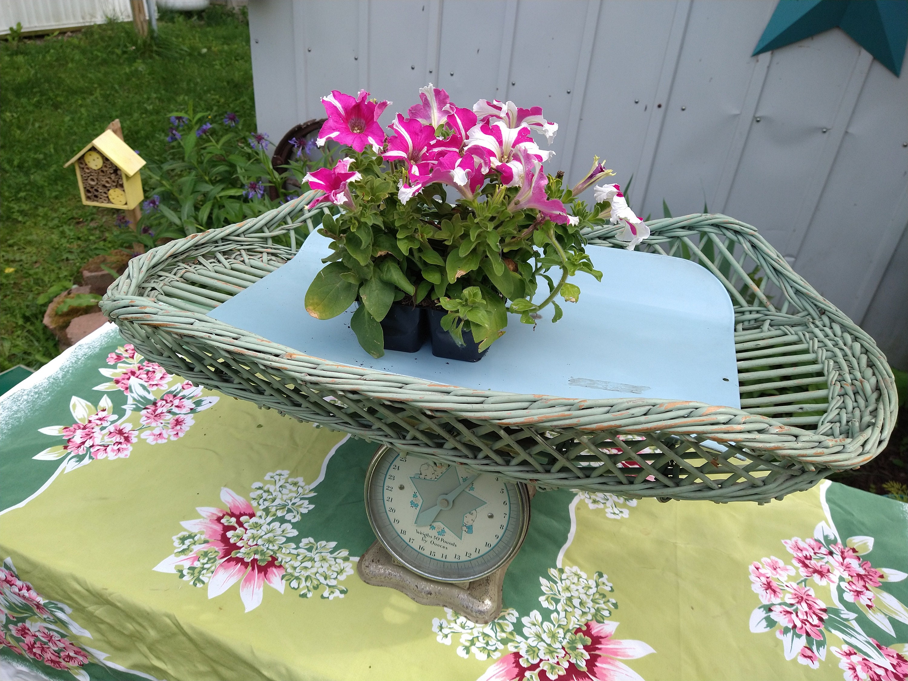 Vintage Wicker Basket Baby Scale Nursery Decor Plant Stand Etsy