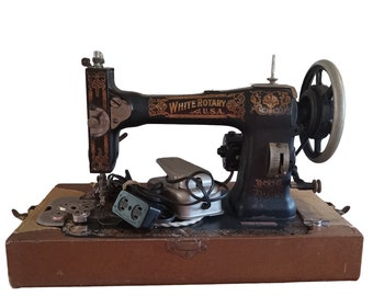 Sewing Machine White Rotary Working Portable Vintage Antique with Box