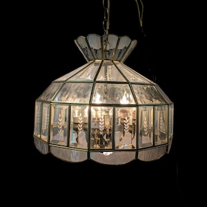 Chandelier Hanging Light Vintage Brass Glass Lamp Ceiling Entryway Swag Kitchen Dining MCM Post Modern Candelabra Hollywood Regency