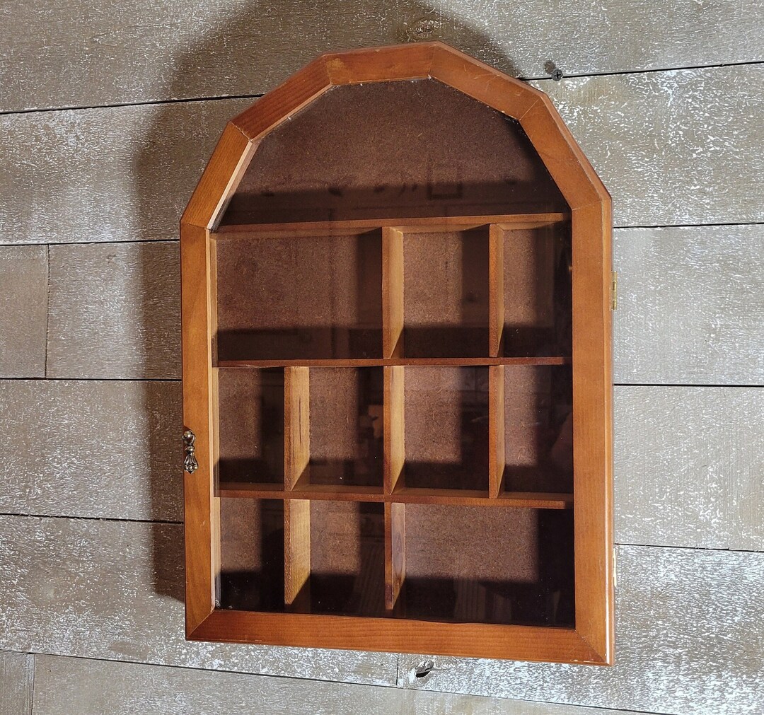 Vintage Shelf Wooden Shadow Box Glass Door Miniatures Wall Etsy