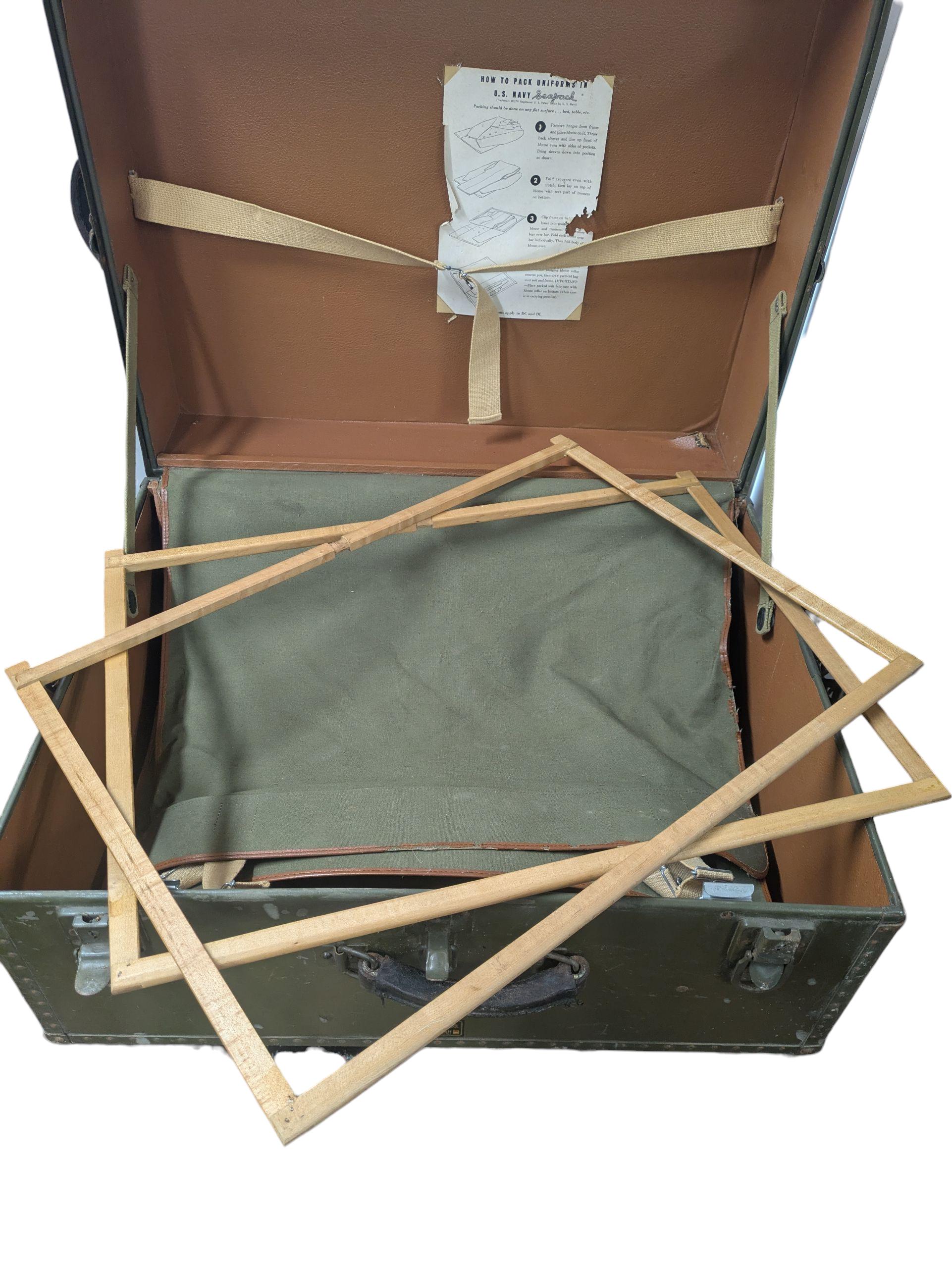 Vintage WWII Military Suitcase Trunk Navy Seapack Clothes Uniform