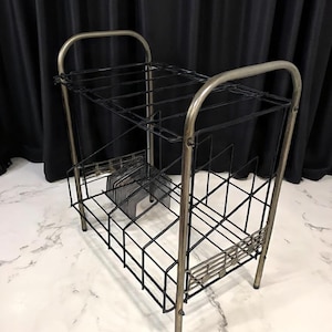 Vintage MCM Record Player Stereo Table Stand Retro Wire Holder Rack Wire Gold Black Mid Century Furniture 33 45 Hollywood Musical Note