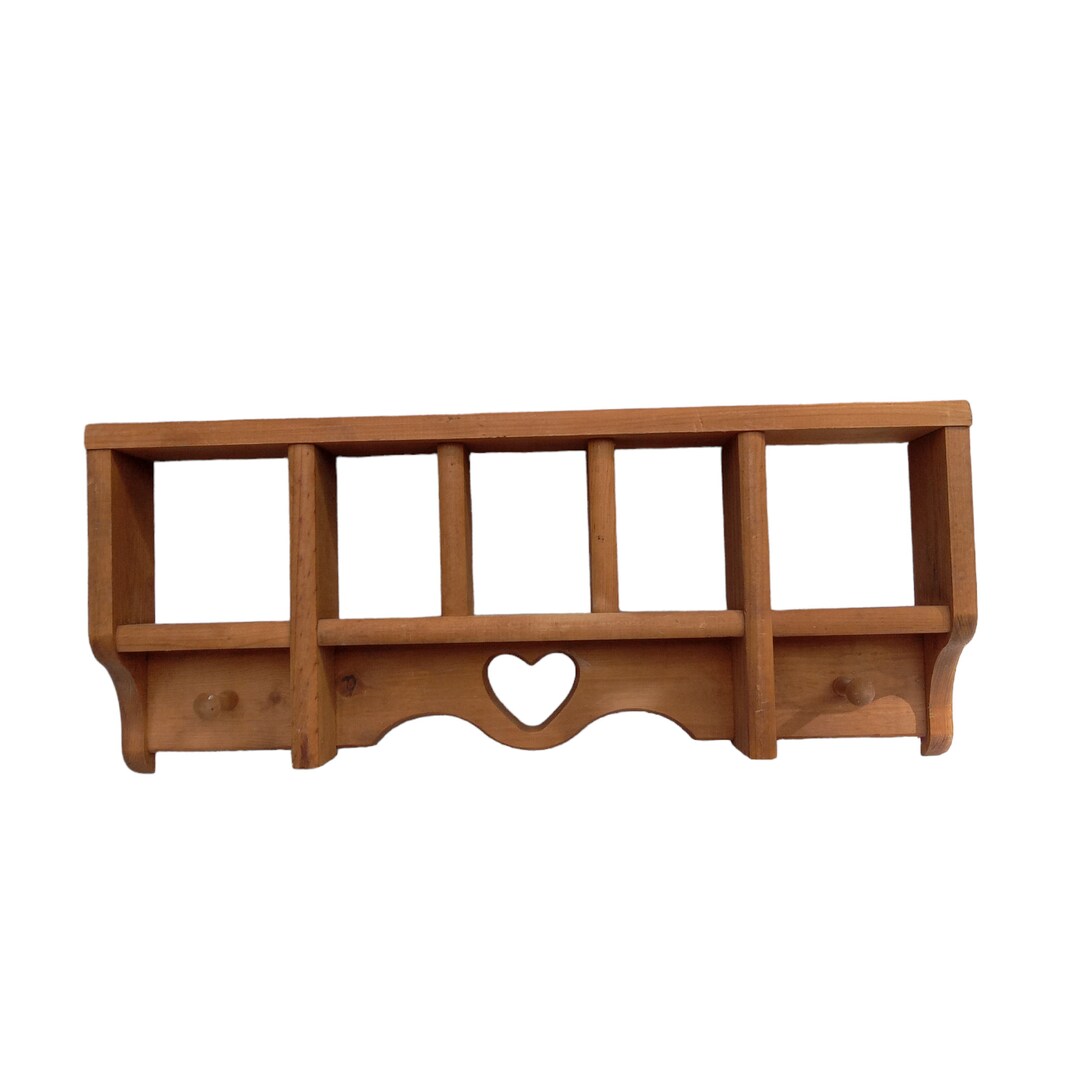 Primitive Shelf Wooden Wall Shelf Peg Hook Heart Wall Hanging Etsy