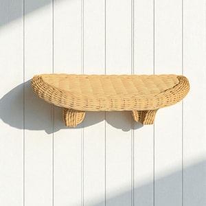 Vintage Shelf Wicker Woven Bathroom Bedroom Wall Hanging Shelf Shabby Cottage Chic Decor Grandma Pale Yellow