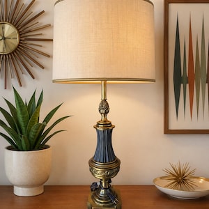 Vintage Stiffel Brass Table Lamp Base Mid Century Modern Pineapple Accent Fluted Urn Base 36" Tall Hollywood Regency Classic Lighting