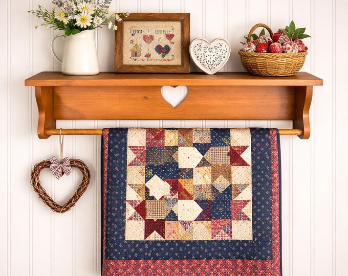 Vintage Wooden Quilt Rack Wall Shelf Heart Cutout | Farmhouse Towel ...