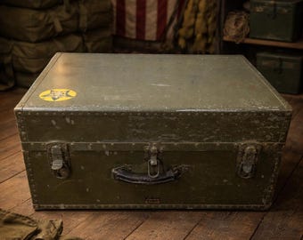Vintage WWII Military Suitcase Trunk Navy SeaPack Clothes Uniform Trunk Suitcase Storage Case Chest Box Antique Foot Locker
