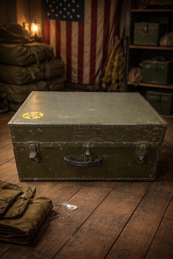 Vintage WWII Military Suitcase Trunk Navy Seapack Clothes Uniform
