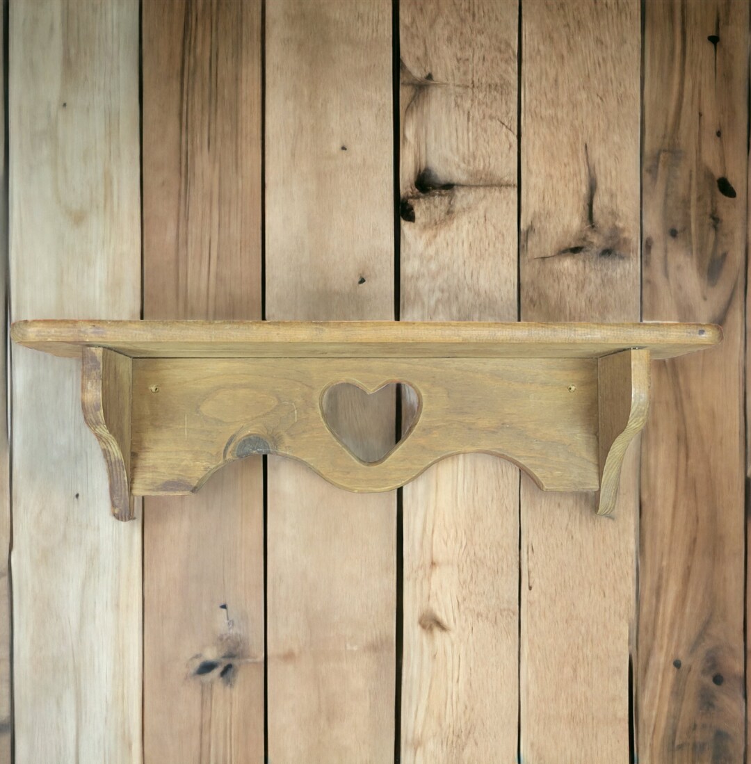 Vintage Wall Shelf Heart Cut Out Beveled Edge Wooden Wall Hanging Shelf