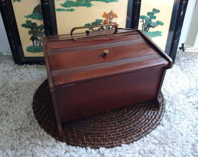 Vintage Caddy Sewing Box Stand Table Top or Floor Wooden Holder Antique