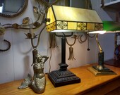 Vintage Slag Glass Adjustable Banker 39 s Desk Table Bedside Lamp Mid Century Student Piano lamp