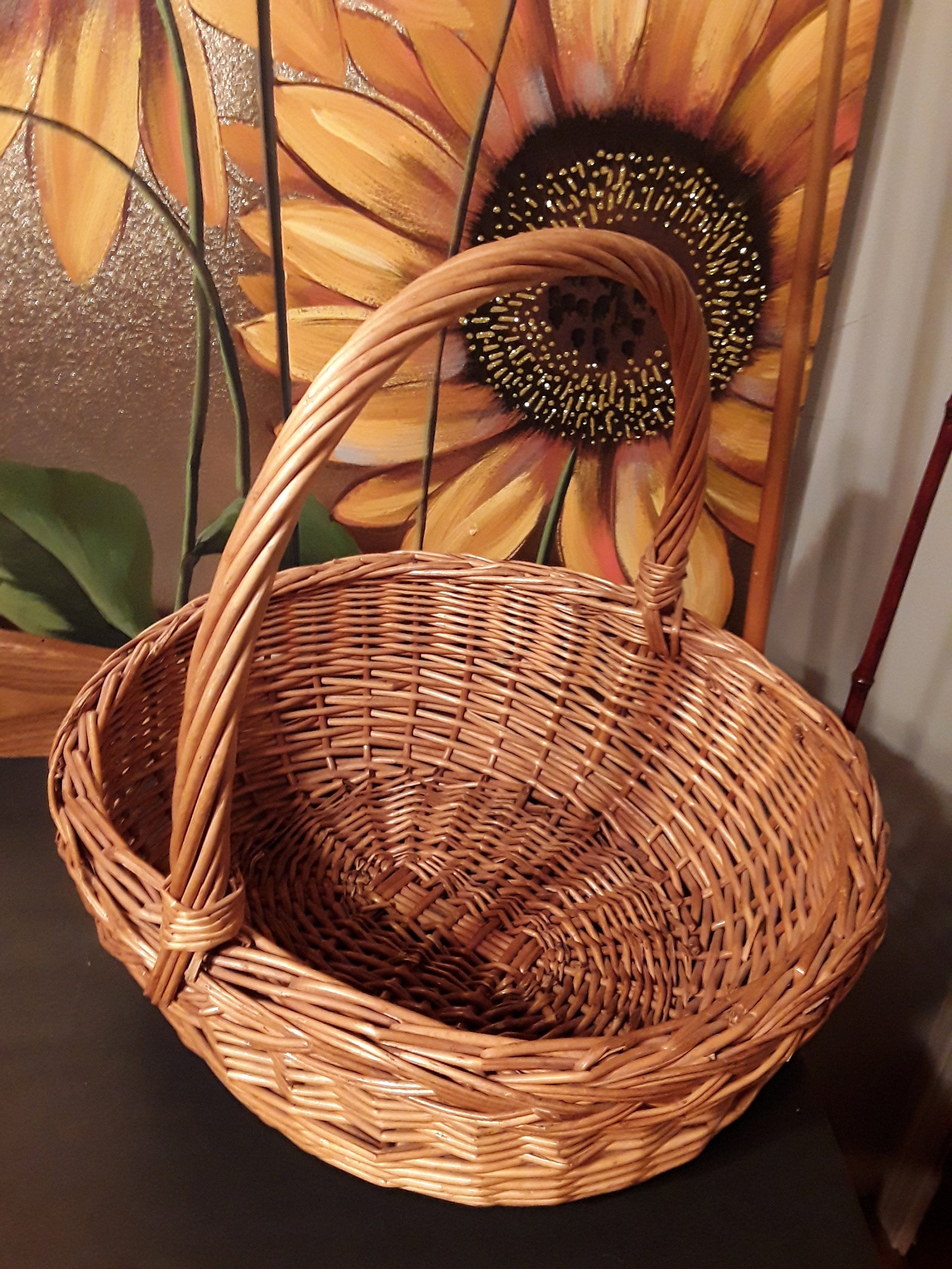 Vintage woven wicker basket flower gathering basket farmhouse Etsy