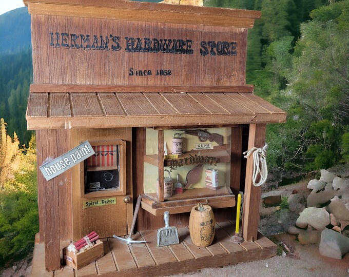 Vintage Wooden Diorama Shadow Box Miniatures Old West Hardware Tool