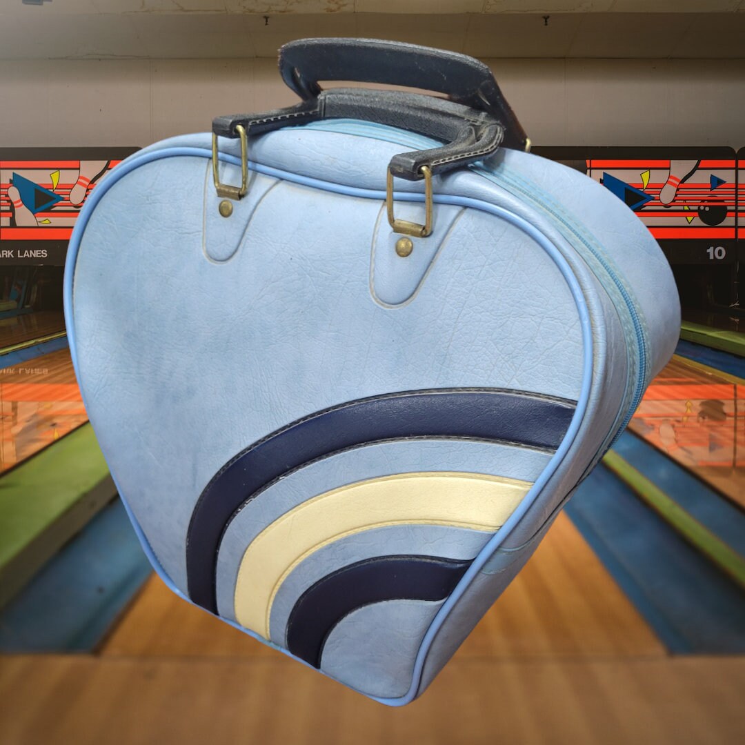Vintage Bowling Bag Wide Bottom Blue Bowling Ball Carrying 