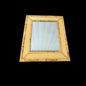 Mirror Picture Frame Bamboo Vintage Rattan Wall Hanging Tall Coastal Tropical Bohemian Wall Mount Rectangular