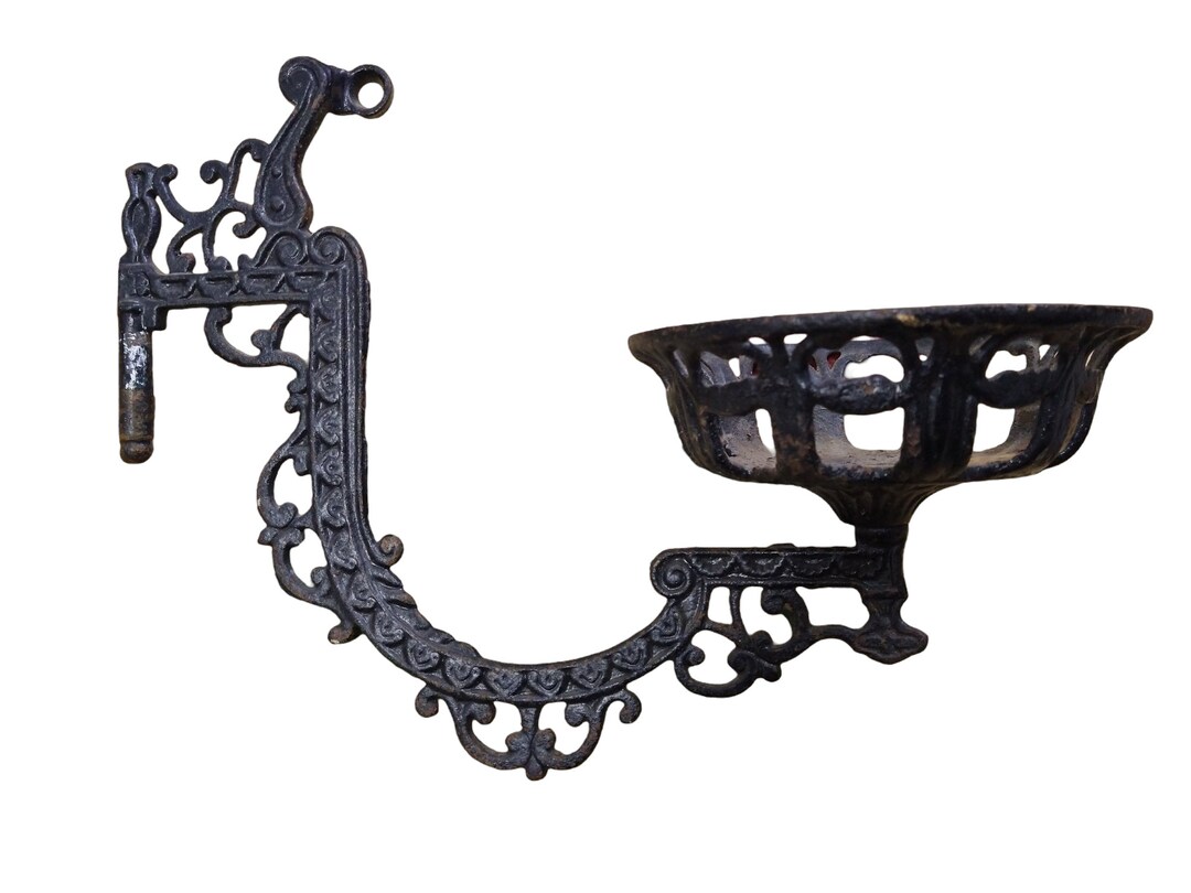 Oil Lamp Holder Vintage Antique Cast Iron Wall Hanging Mount Etsy