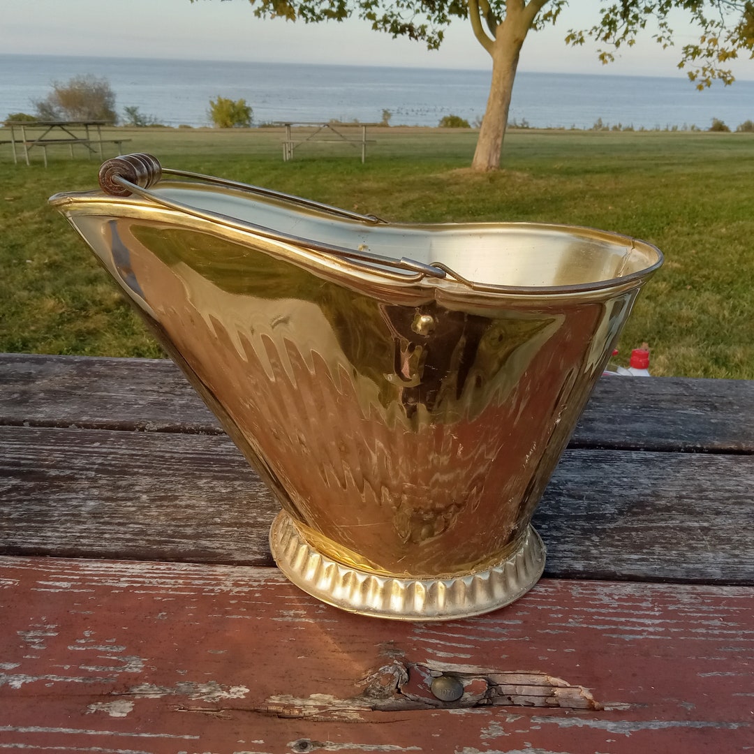 Vintage Fireplace Ash Bucket Large Brass Gold Metal Coal Etsy