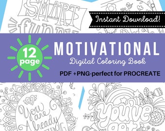 Cute Motivational Coloring Book/Digital/ Instant Download/Procreate/Printable