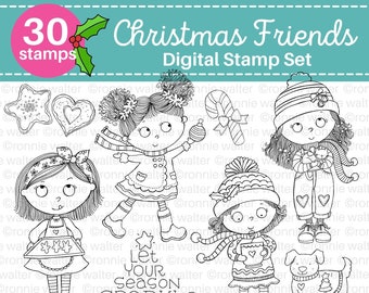 Christmas Friends-Digi Stamp Descarga instantánea para manualidades y tarjetas