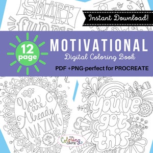 Cute Motivational Coloring Book/Digital/ Instant Download/Procreate/Printable