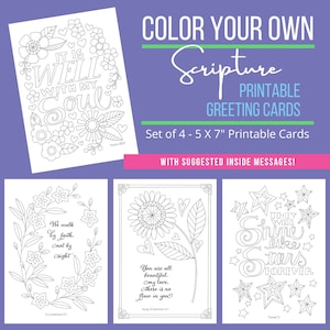 Cartes à colorier imprimables des Écritures (lot de 4) | 4 Écriture PDF imprimable Téléchargement instantané | Anniversaire et je pense à toi