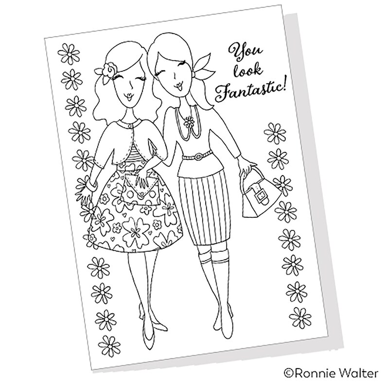 Girlfriends Printable Coloring Cards 4 Pack 4 Printable | Etsy