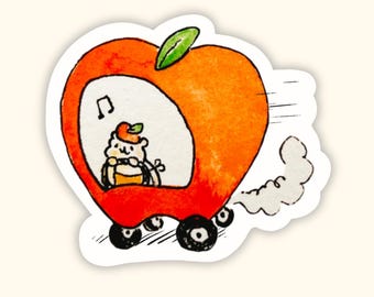 Apple Car Hammy Vinyl Sticker • Weatherproof Dishwasher Safe Decal