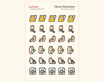 Chore Hammies Sticker Sheet 4 x 6 inches Hand-Illustrated Meal Planning Junk Journaling