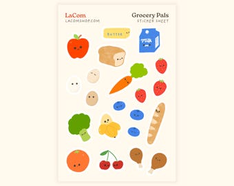 Grocery Pals Sticker Sheet 4 x 6 inches Hand-Illustrated Meal Planning Junk Journaling