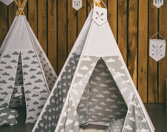 Teepee,tipi, vigwam, zelt,teepee for boys, tent, cloud teepee, wigwam, kids play teepee, Play House, vigvam, children play - WHITE CLOUD