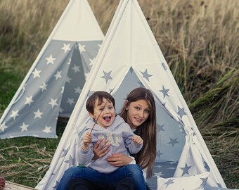 Zelt, Tipi, Wigwam, Tipi für Mädchen, Zelt, graue Sterne Tipi, Wigwam, Kinderspiel Tipi, Spielhaus, Vigvam, Kinderspiel, - grauer Komet