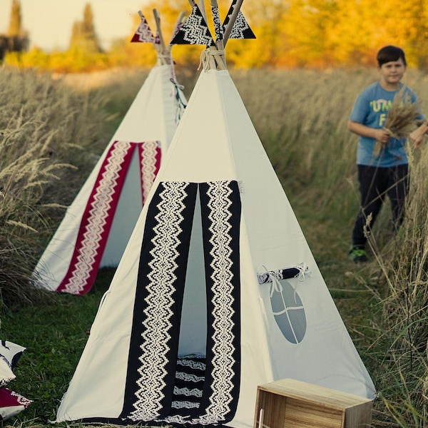 Teepee,tipi, zelt, wigwam, teepee for boys, tent, teepee folk, wigwam, Kids Play Teepee, Playhouse, vigvam - FOLK BLACK II.