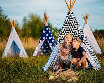 Teepee,tipi, vigwam,teepee for boys, teepee for kids, zelt, tent, black teepee, wigwam,Kids Play Teepee, Playhouse, vigvam - BLACK TRIANGLES